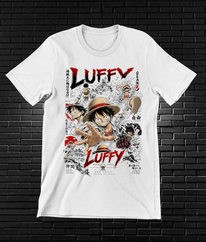 Camiseta One Piece Luffy – BAMOR – Diseño MERON – Blanco