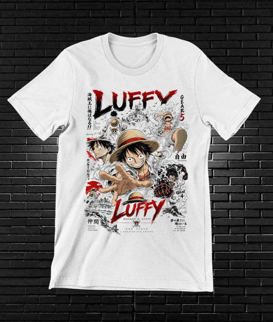 Camiseta One Piece Luffy – BAMOR – Diseño MERON – Blanco