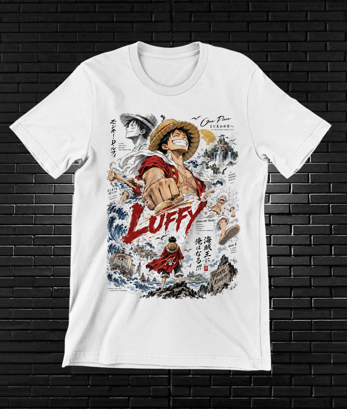Camiseta One Piece Luffy – BAMOR – Diseño NIVRA – Blanco