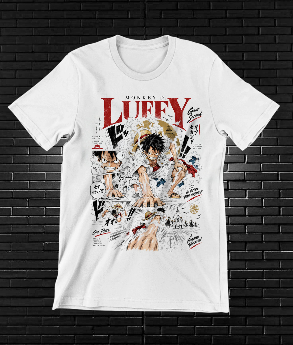 Camiseta One Piece Luffy – CAMINE – Diseño BANIX – Blanco