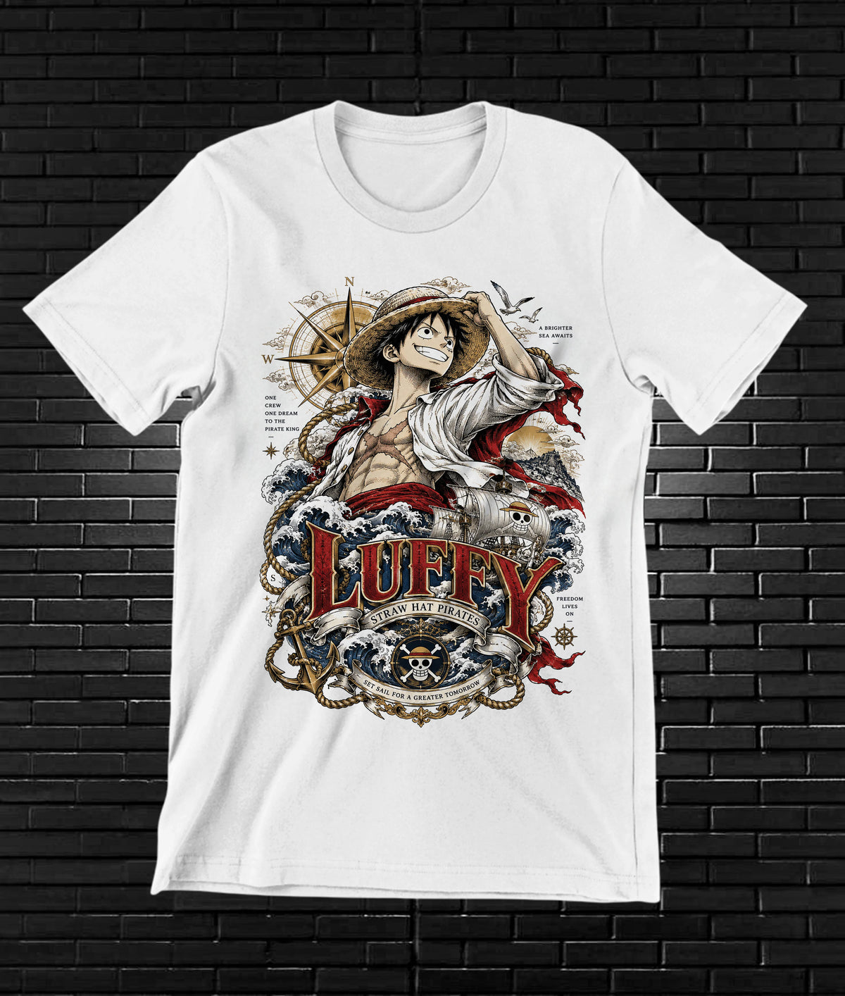 Camiseta One Piece Luffy – CAMINE – Diseño CAVOX – Blanco