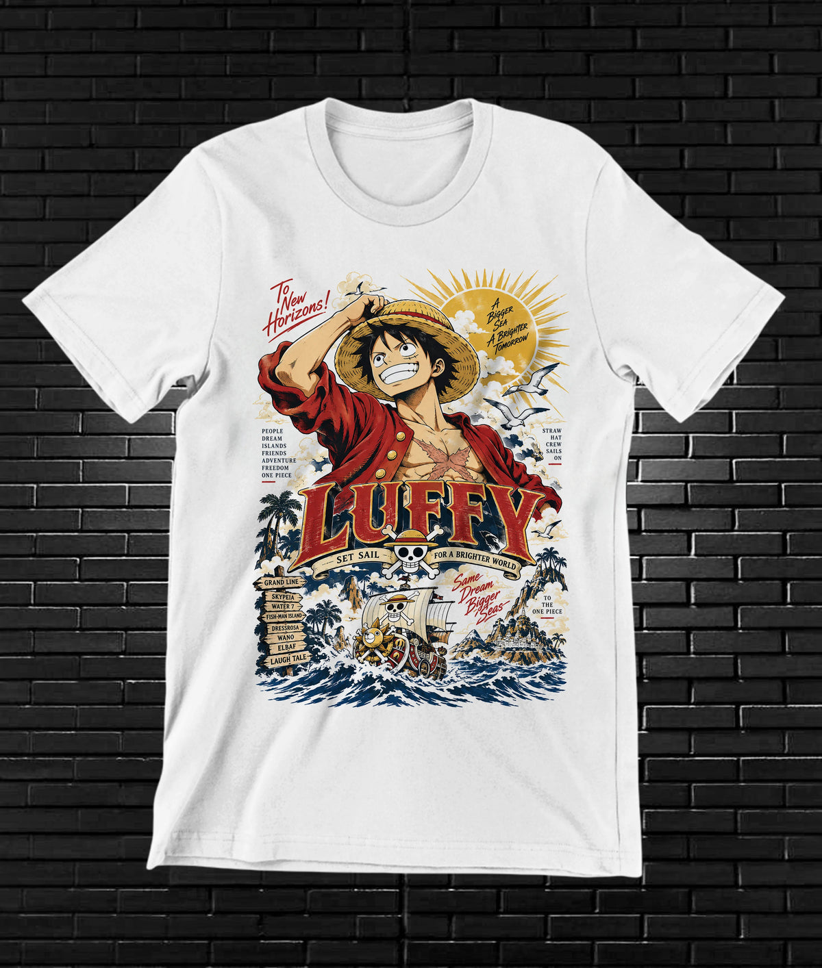 Camiseta One Piece Luffy – CAMINE – Diseño MERON – Blanco