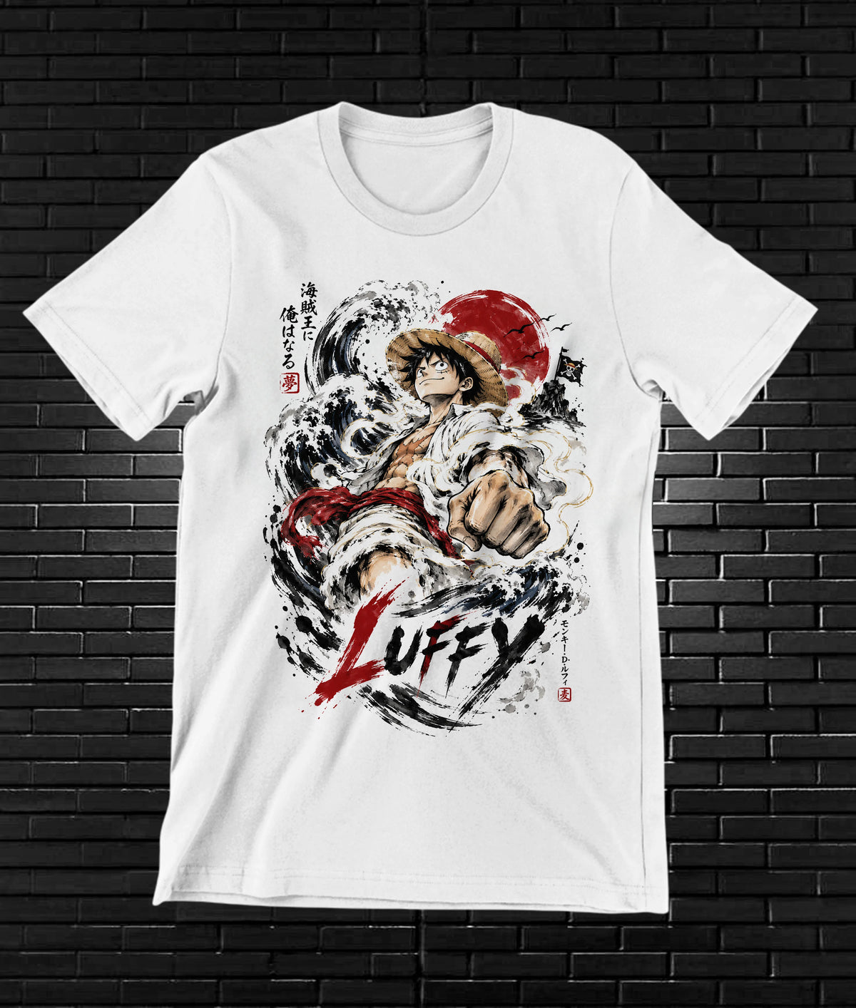 Camiseta One Piece Luffy – NIMOR – Diseño BANIX – Blanco