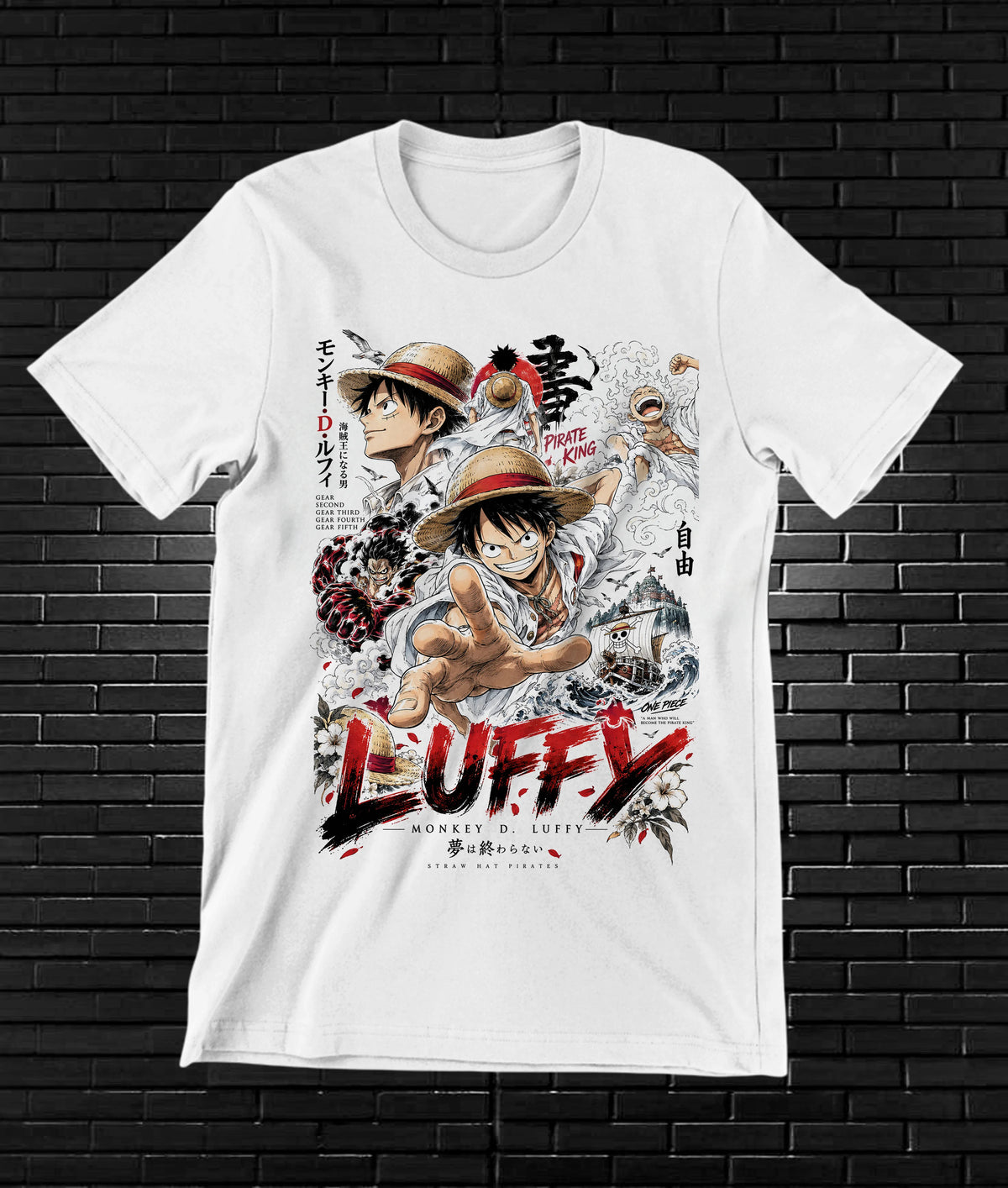 Camiseta One Piece Luffy – NIMOR – Diseño BAREN – Blanco