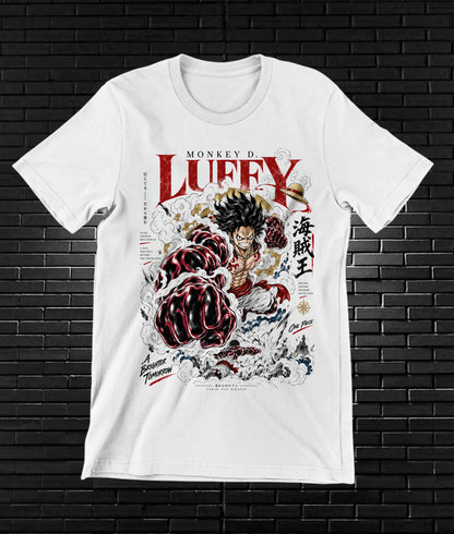 Camiseta One Piece Luffy – NIMOR – Diseño MERON – Blanco