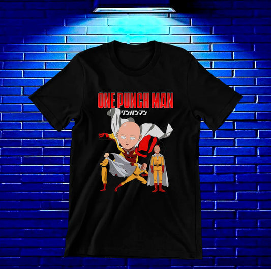 Camiseta One Punch Man – Saitama y Genos sobre rojo · Negra
