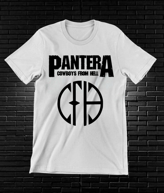 Camiseta Pantera – Cowboys from Hell · emblema · Blanca