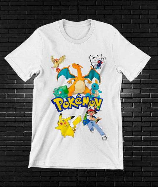 Camiseta Pokémon – Ash y sus Pokémon · Blanca