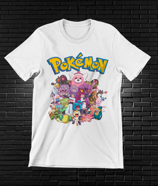 Camiseta Pokémon – Pokémon en cuadrícula multicolor · Blanca