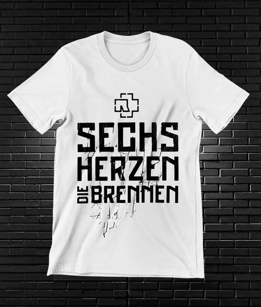 Camiseta Rammstein – Sechs Herzen die brennen · Blanca