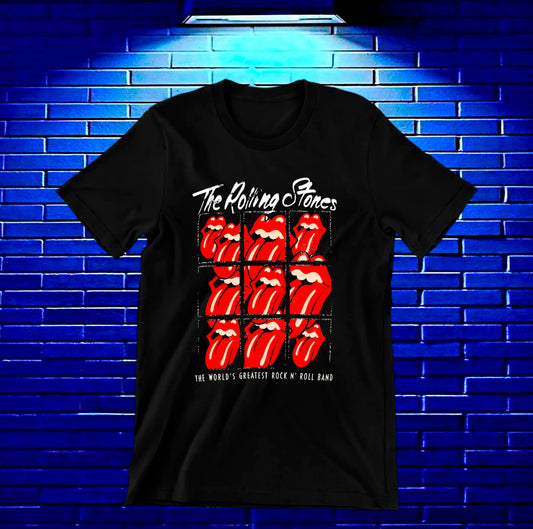 Camiseta The Rolling Stones – Lenguas rojas en cuadrícula · Negra