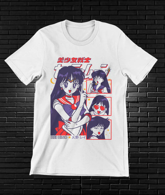 Camiseta Sailor Moon – Sailor Mars · retratos en viñetas · Blanca