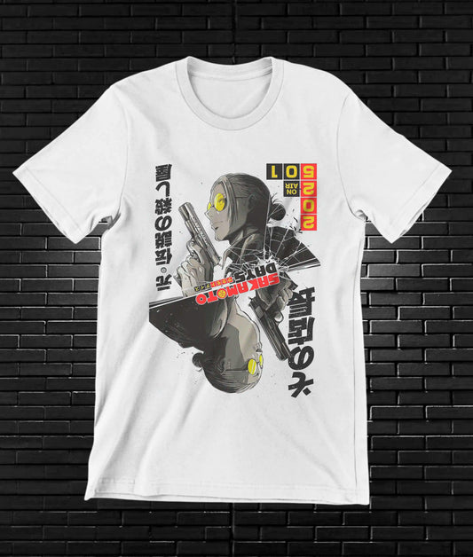 Camiseta Sakamoto Days – Personaje sobre tabla · Blanca