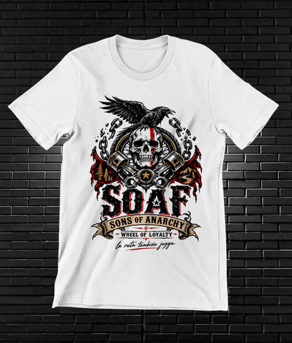 Camiseta Sons of Anarchy – CAMINE – Diseño MERON – Blanco
