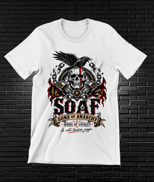 Camiseta Sons of Anarchy – CAMINE – Diseño MERON – Blanco