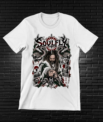Camiseta Soulfly – BAMOR – Diseño MERON – Blanco