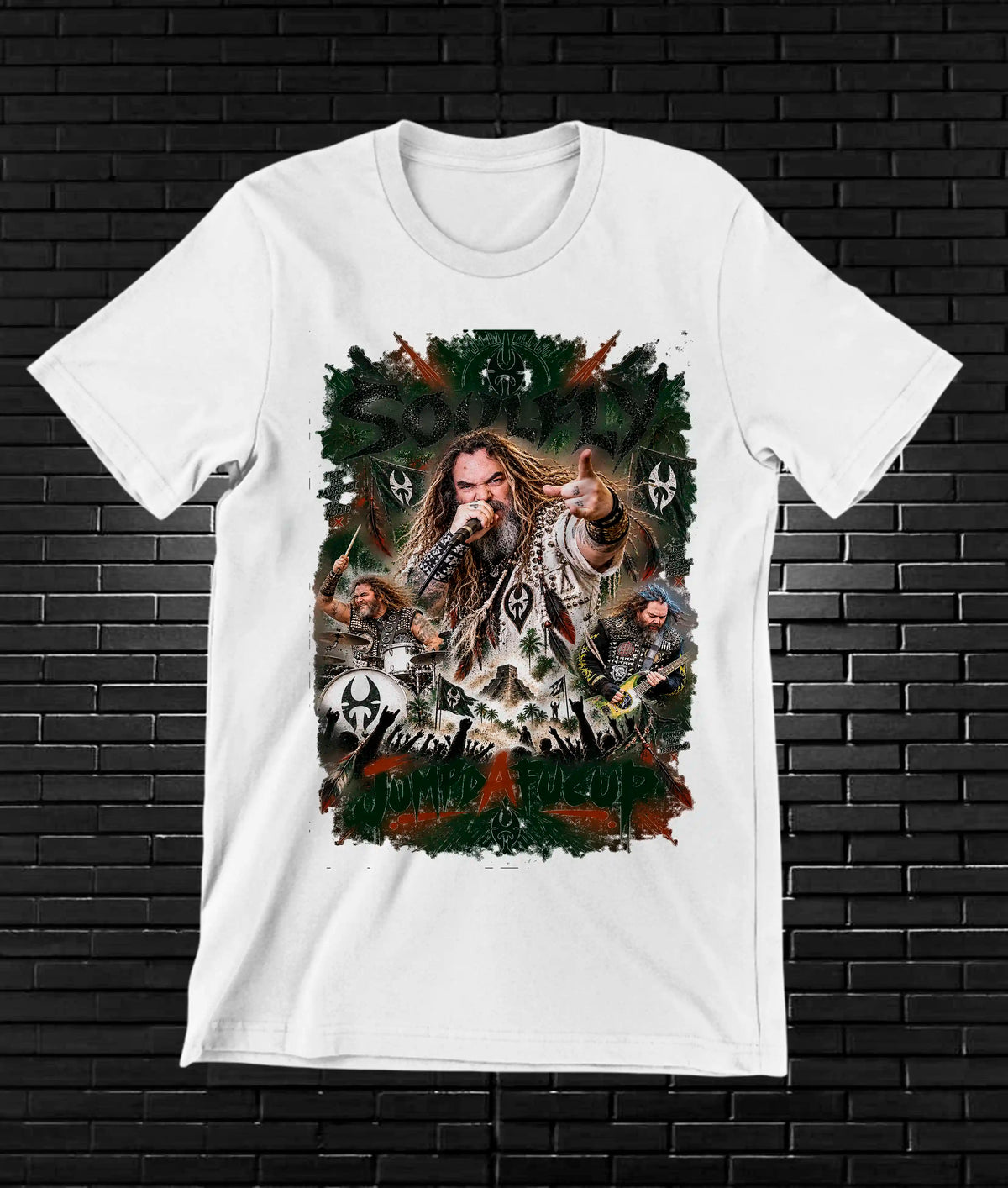 Camiseta Soulfly – CAMINE – Diseño MERON – Blanco