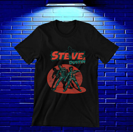 Camiseta Stranger Things – Steve Harrington · retrato rojo · Negra