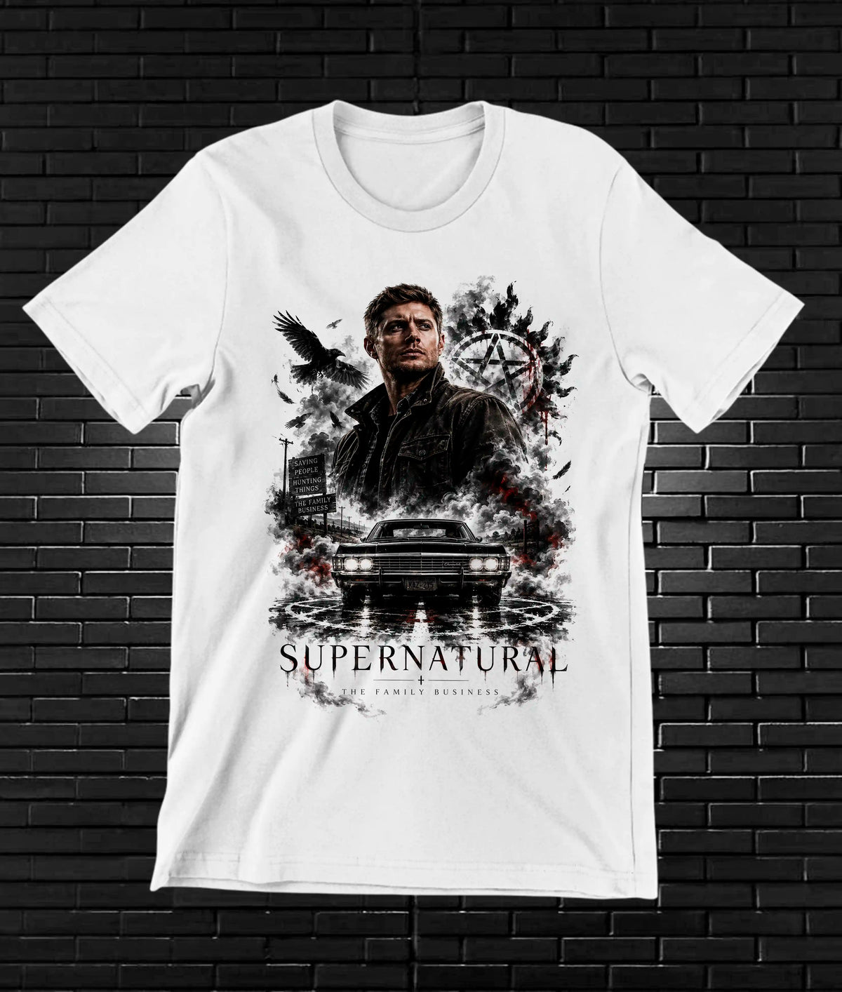 Camiseta Supernatural – BAMOR – Diseño NIVRA – Blanco