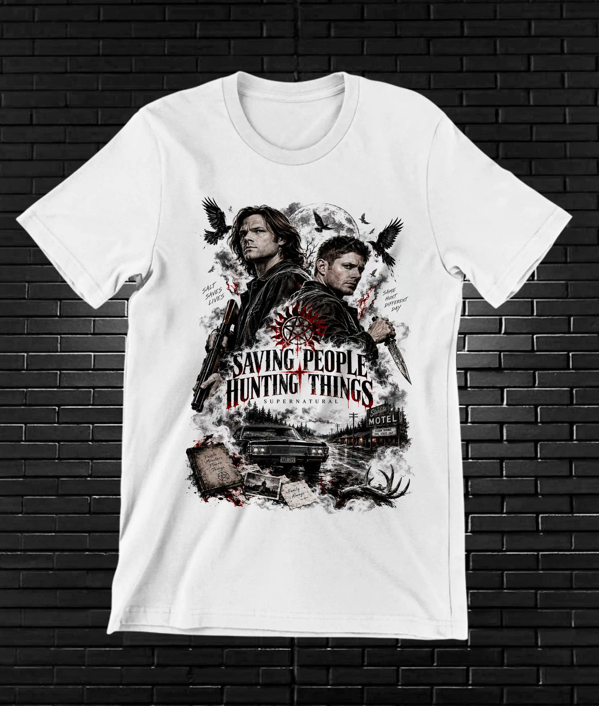 Camiseta Supernatural – CAMINE – Diseño BAREN – Blanco