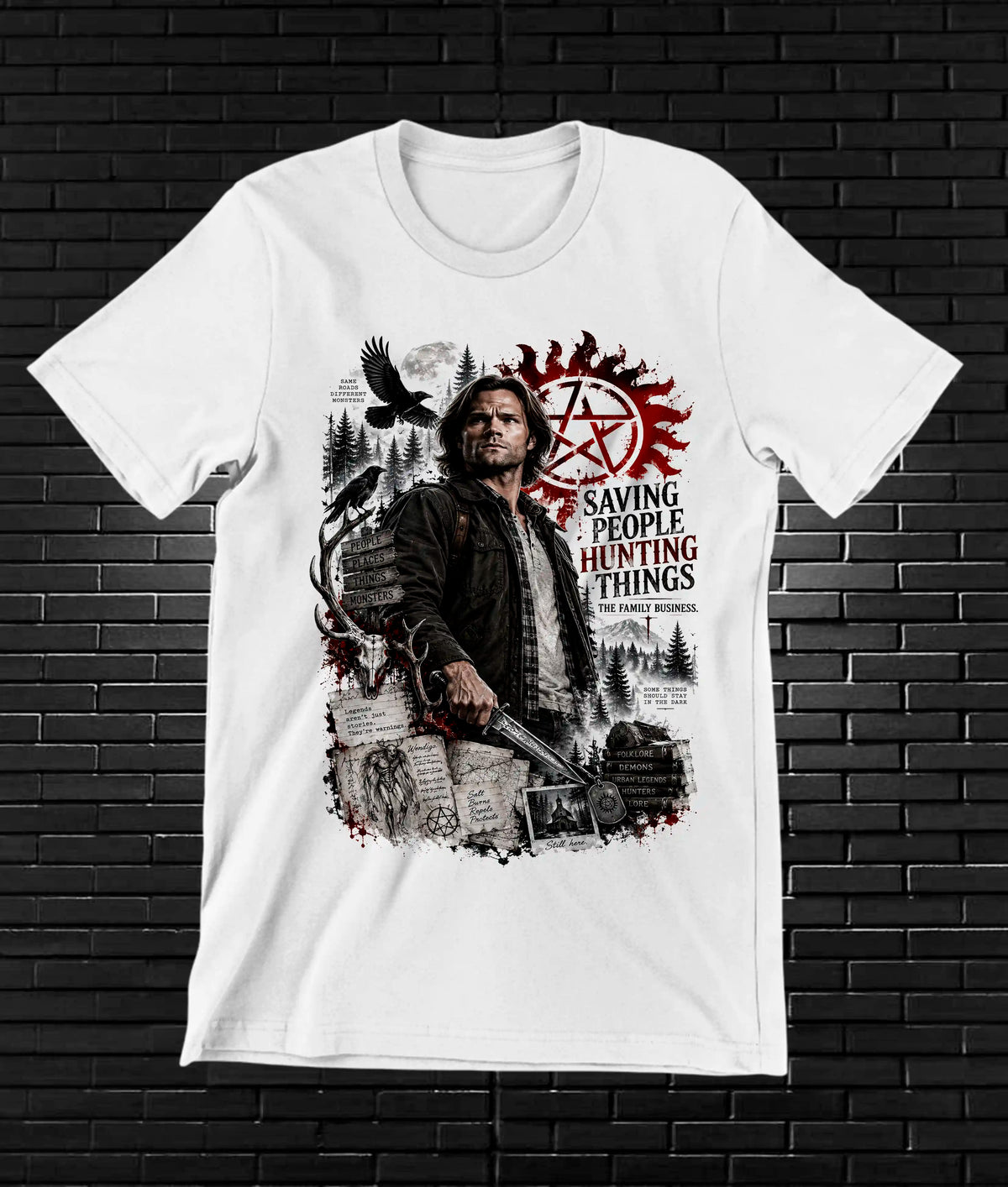 Camiseta Supernatural – CAMINE – Diseño MERON – Blanco