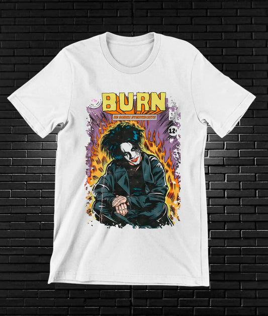 Camiseta The Cure – Burn · figura en marco · Blanca
