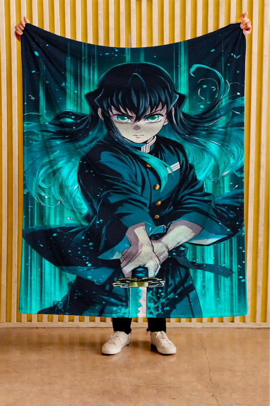 Cobija Demon Slayer – Tokito · retrato y fondo verde