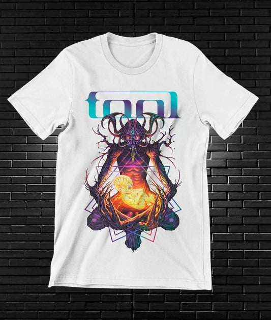 Camiseta Tool – Figura con esfera luminosa · Blanca